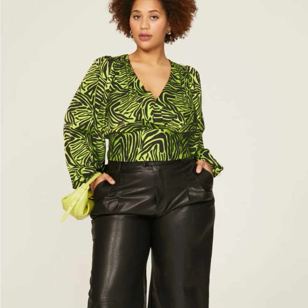 Ronny Kobo Green Zebra Print Blouse
